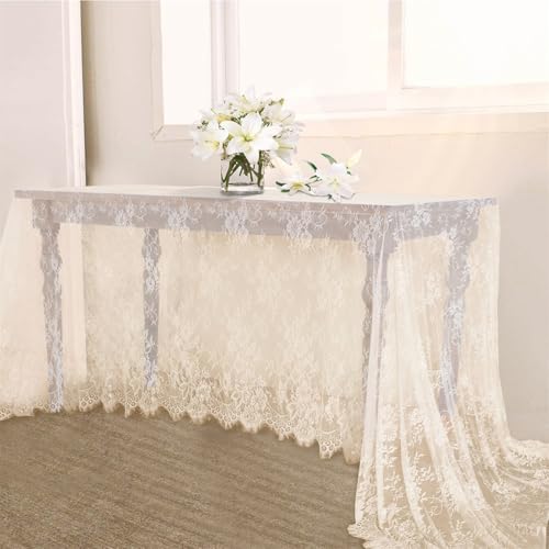 B-COOL Lace Tablecloth 5 Pack Ivory Wedding Table Cloth 60 x 120 Inch Rustic Table Overlay Sheer Tablecloths for Vintage Party Floral Bridal Shower Decorations - color: Ivory, size: 60" x 120" (5 Pieces Rectangle)