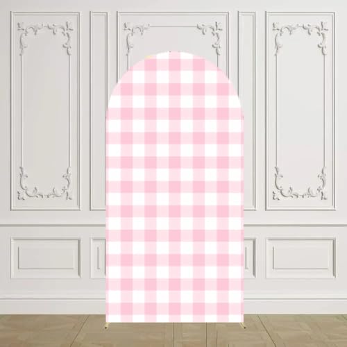 6.6FT Pink Plaid Arch Backdrop Cover Chiara for Girls Birthday Strawberry Theme Party Baby Shower Decoration(6.6x3.3ft,No Frame No Zipper) - size: 3.3x6.6ft