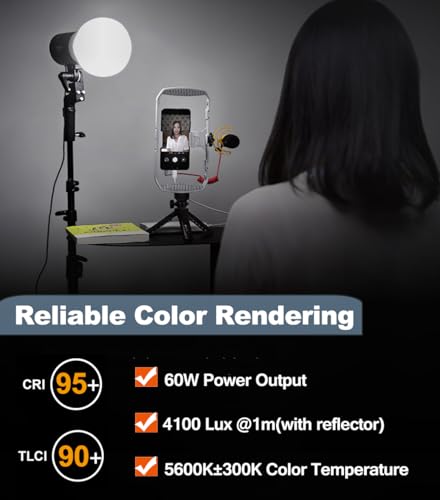 2pcs SL60W LED Video Light Kit with Softbox,60W Bowens Mount Studio Continuous Light Kit with Stand,Remote Control,Reflector,Brightness Adjustment for Video Recording,Wedding,Live Streaming