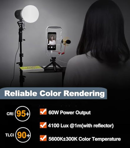 2pcs SL60W LED Video Light Kit with Softbox,60W Bowens Mount Studio Continuous Light Kit with Stand,Remote Control,Reflector,Brightness Adjustment for Video Recording,Wedding,Live Streaming