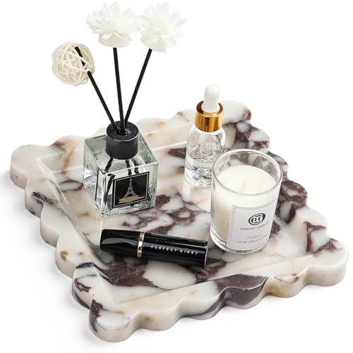 Natural Marble Vanity Tray - Moujings Genuine Marble Perfume Tray for Bathroom Decor, Stone Bathroom Vanity Organizer Tray for Kitchen Counter, Candles, Jewelry, Coffee, Makeup, Key - color: Lace Purple, size: 7.9" x 7.9" x 0.8"