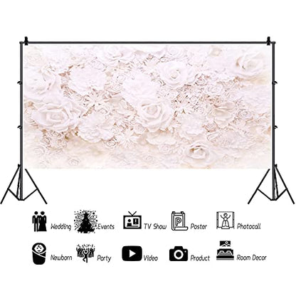 AOFOTO 20x10ft White Flowers Wall Backdrop Elegant Roses Romantic Wedding Bridal Shower Photography Background Baby Shower Party Valentines Mother's Day Photo Banner Studio Props Wallpaper - size: 20x10ft