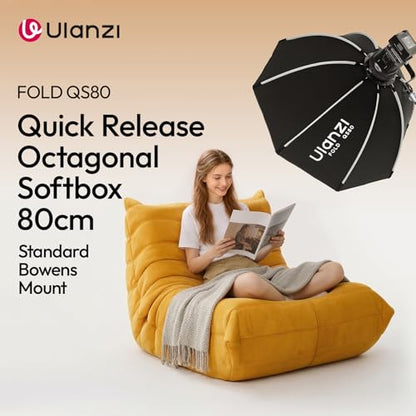 Ulanzi QS80 31.5inch/80cm Softbox Octagonal Quick Release Bowens Mount Soft Box with Diffusers,Honeycomb Grid,Storage Bag, Compatible with Most Standards Mount and Ulanzi VL-120C,VL-120Bi,VL-200Bi