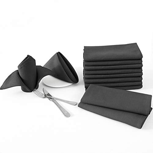 H.VERSAILTEX Cloth Napkins Set of 12 (18" X 18") Linen Textured Dinner Napkins Waterproof Extra Soft Thick Durable Reusable Napkins with Hemmed Edges for Dinners, Weddings and Everyday Use, Black - color: Black, size: 18" x 18" (Square)