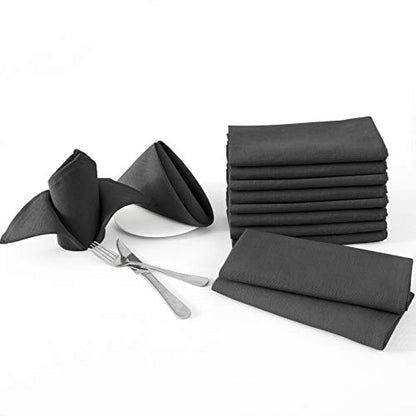 H.VERSAILTEX Cloth Napkins Set of 12 (18" X 18") Linen Textured Dinner Napkins Waterproof Extra Soft Thick Durable Reusable Napkins with Hemmed Edges for Dinners, Weddings and Everyday Use, Black - color: Black, size: 18" x 18" (Square)