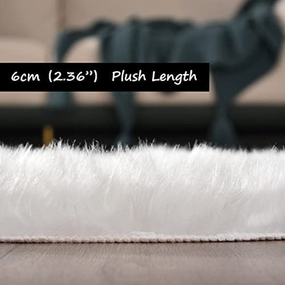 Goolela White Faux Fur Runner Rug 2x6 Faux Sheepskin Rug for Bedroom Fluffy Fuzzy Furry Bedside Rugs Shaggy Plush Washbale Rectangle - color: White, size: 2' x 6' (Rectangular)