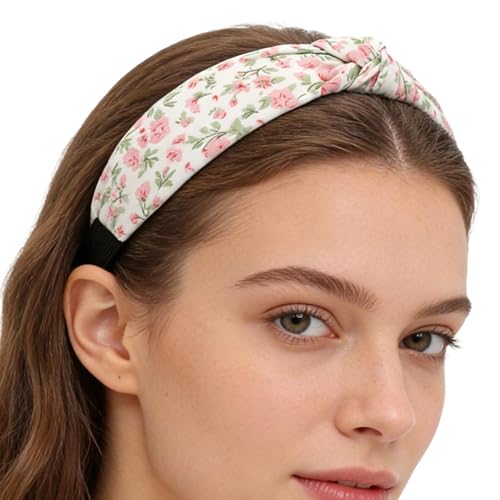 Knot Headband for Women,Fabric Flower Printed Knotted Non Slip Wide Headwear | Non Slip Womens Headbands | for Daily Wear Hair Styling Makeup Party Fall Spring Casual Gym Holiday
