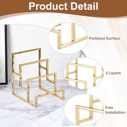 uxcell Gold Clutch Purse Display Stand 3 Layer Wallet Display Rack Clutch Handbag Holder Purse Closet Organizer Display for Home Retail Store Supplies - color: Gold