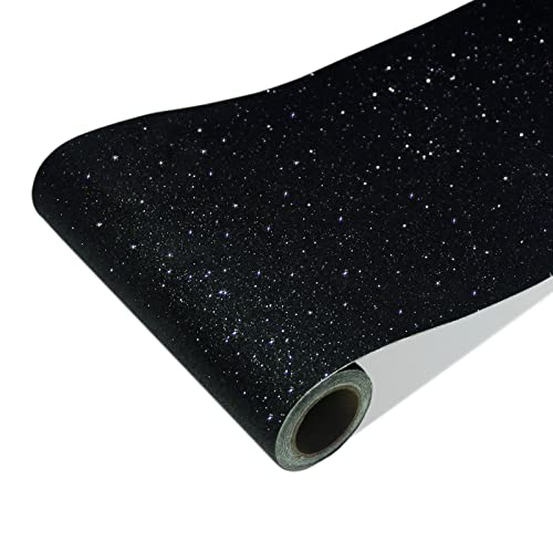 CRE8TIVE Black Glitter Wallpaper Border Peel and Stick Wall Border Sparkle Black Contact Paper Self Adhesive Removable Glitter Fabric Wallpaper Wall Borders for Girls Bedroom Dresser DIY Crafts 8"x80" - color: Black, size: 8" x 80"