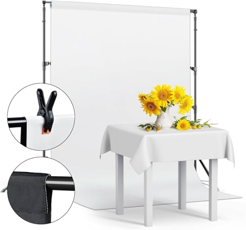 UTEBIT Black White Backdrop, 5x6.5ft Photo Backdrop Curtain with 4 Clamps for Photoshoot, Pure Photographic Studio Backgrounds, Thick Polyester Fabric Photography for Party Portraits Video Recording