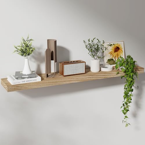 Axeman Floating Shelves, 8 Inch Deep Modern Solid Wood Wall Shelves for Storage, Wall Mounted Display Shelving with Invisible Heavy-Duty Metal Bracket, 48" W x 8" D x 1.6" H, Light Carbonized - color: Light Carbonized, size: 48" W, 1-Pack