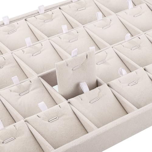 24 Grids Stackable Jewelry Tray Organizer with Removable Dividers, Velvet Jewelry Display Tray for Earrings Necklaces Bracelet Rings Display Showcase - Beige - color: Beige