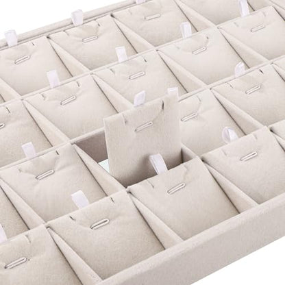24 Grids Stackable Jewelry Tray Organizer with Removable Dividers, Velvet Jewelry Display Tray for Earrings Necklaces Bracelet Rings Display Showcase - Beige - color: Beige