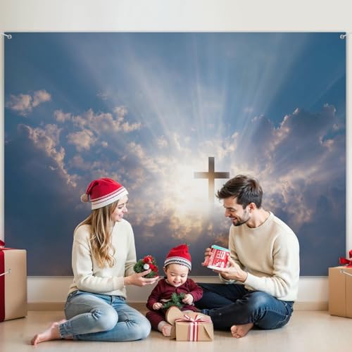 5x7ft Photography Backdrop Christian Cross Appears Bright Sky Photo Backdrop Photography Background for Photoshoot Portrait Video Party Photo Studio Prop Booth - color: Color5