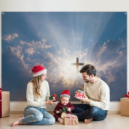 5x7ft Photography Backdrop Christian Cross Appears Bright Sky Photo Backdrop Photography Background for Photoshoot Portrait Video Party Photo Studio Prop Booth - color: Color5