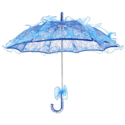 Pilipane Blue Lace Parasol Wedding Umbrella, Elegant Gothic Style Lace Umbrella for Bridal Photo Props, Vintage Decorative Umbrellas for Wedding Parties Dancing Photography Prop