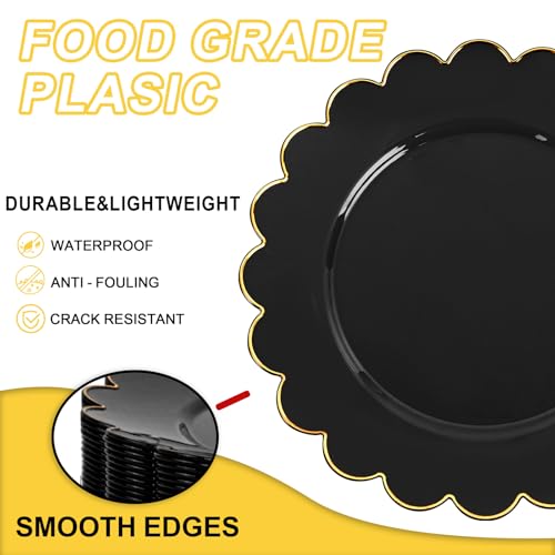 SUT 72 PCS Black Plastic Plates with Gold Rim, plates Disposable Heavy Duty, 10.25 inch plastic Dinner Plate, black Disposable plate for Party - color: Black/Gold, size: 10.25 Inch