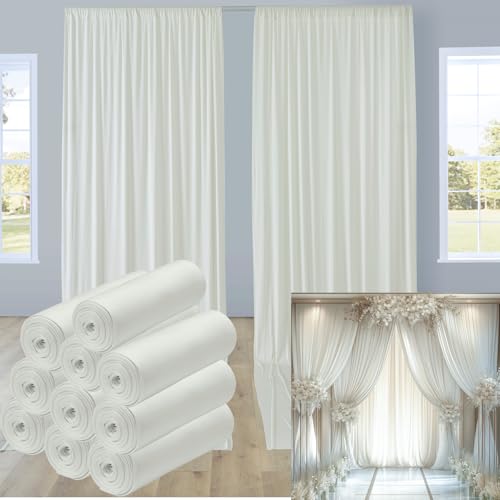 50ftx12ft Ivory Backdrop Curtains for Wedding-Wrinkle Free Backdrops Curtain Drapes Fabric Decorations Photo Back Drop Cloth for Baby Shower Photography Stage Reception 10Panels 12ft(H) x 5ft(W) - color: ivory, size: W5' x H12'(10 panels)