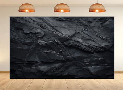 10x7ft Dark Layered Rock Texture Backdrop Black Slate Stone Surface Scene Background Tapestry for Industrial Event Minimalist Shoot Photography Decorations Photo Studio Props - size: 10X7ft