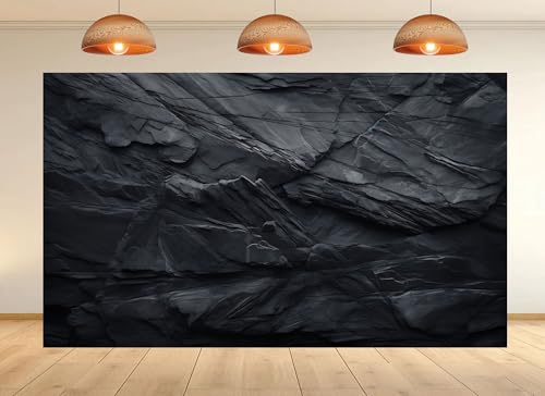 5x5ft Dark Layered Rock Texture Backdrop Black Slate Stone Surface Scene Background Tapestry for Industrial Event Minimalist Shoot Photography Decorations Photo Studio Props - size: 5X5ft