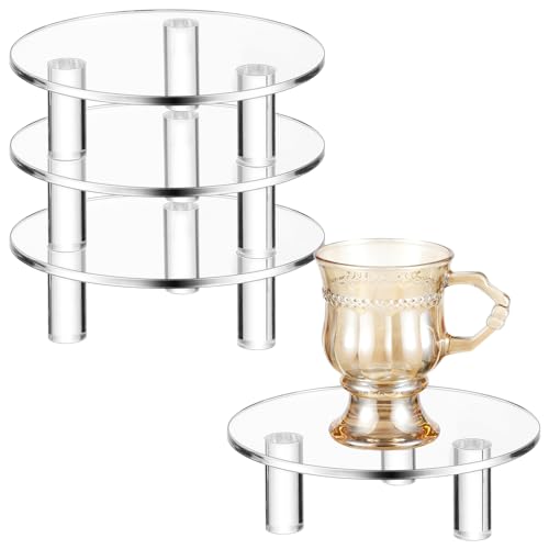 3 Pcs 3.86 Inch Round Acrylic Risers Display Stands Small Clear Round Acrylic Display Riser for Cake Food Jewelry Figurines Collectibles Table Decor Organizer - size: 3.86”