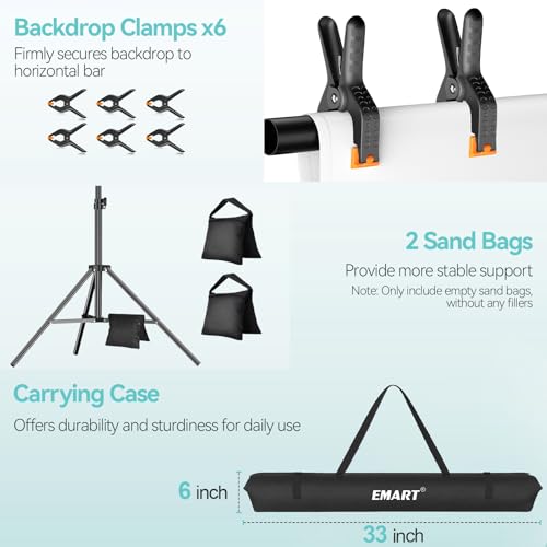 EMART Portable Photography Backdrop Stand Kit 8.5 x 10 ft with 10 x 12 ft White Backdrop, Adjustable Background Support System for Photo Video Studio, Photoshoot, Party, Live Game, Interviews - size: 8.5*10ft Stand/10*12ft Backdrop