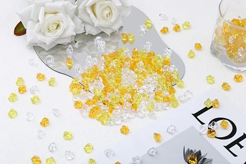 LAIDANLA 500PCS Mixed Yellow Acrylic Gems Vase Fillers Fake Ice Cubes Plastic Diamonds Fake Crushed Rocks for Centerpiece DIY Party Table Scatter Prop Wedding Decoration Accessories - color: Mixed Yellow