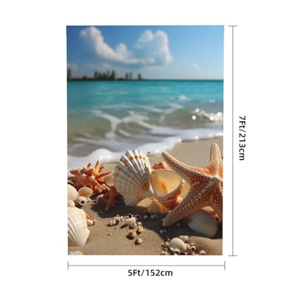Seashells Starfish on Beach Backdrop Background for Photography 5x7ft Photobooth Professional Photo Backdrop Curtains Video Photography Studio Photo Backgrounds Banner Booth Background Screen Parties - color: Seashells Starfish On Beach