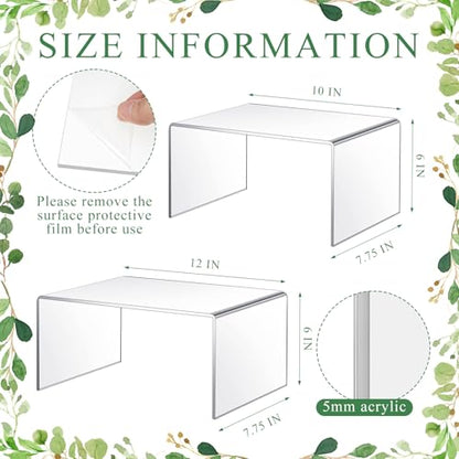 RattanView 2 Pcs 10 Inch, 12 Inch Large Acrylic Risers Display Stands 5 mm Thick Acrylic Shelf Riser Showcase for Collectibles Jewelry Cupcakes Food Figures Perfume Cabinet (Clear) - color: Clear, size: 10 Inch, 12 Inch, 5 mm