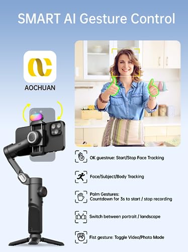 AOCHUAN Gimbal stabilizer for Smartphone,Gesture Control/face Tracking,Magnetic Fill Light,Foldable Handheld Phone Gimbal,3-axis stabilizer TikTok YouTube Vlog Recording XE kit - style: Smart XE Kit