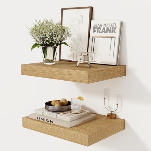 12 Inch Deep Floating Shelves, 16 x 12 Floating Shelf for Books, Rustic Wood Deep Wall Shelves for Home Storage & Display, 2" Thicked Shelves for Kitchen, Living Room, Bedroom, Oak Color, 2 Pack - color: Oak, size: 16"W x 12"D, 2 Pack