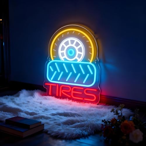Neon Sign for Wall Decor Light Up Letters Business Led Sign Birthday Party Gifts Led Decorative Night Signs Room Decor for Tire Shop Billboard Signboard Display Grand Opening Gift (Tires) - color: tires