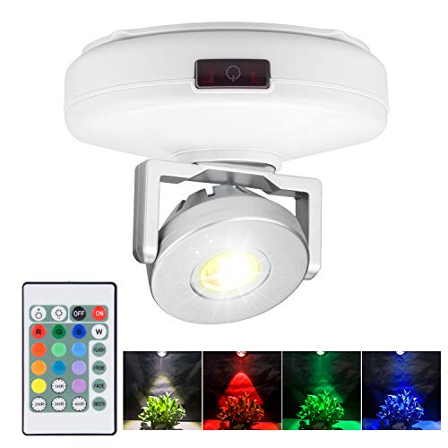 BIGMONAT Battery Operated Spotlight, Wireless LED Accent Lighting for Wall Picture Painting, Color Changing Up Light with Remote and Timer for Artwork Dartboard Plant Tree, Brightness Dimmable - color: Silver+White 1 Pack, size: Battery Powered