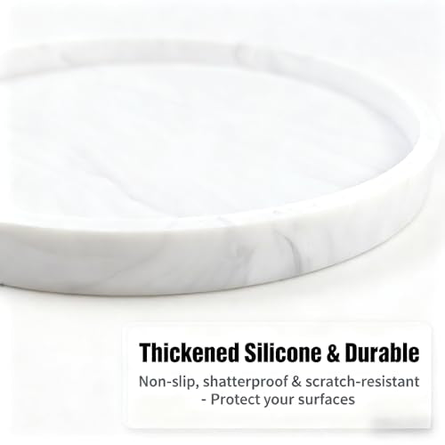 Silicone Bathroom Tray - 9-Inch Round Vanity Tray, Suitable for Candles, Perfumes, Soap Dispensers (Marble White) - color: Marble White