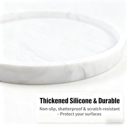 Silicone Bathroom Tray - 9-Inch Round Vanity Tray, Suitable for Candles, Perfumes, Soap Dispensers (Marble White) - color: Marble White