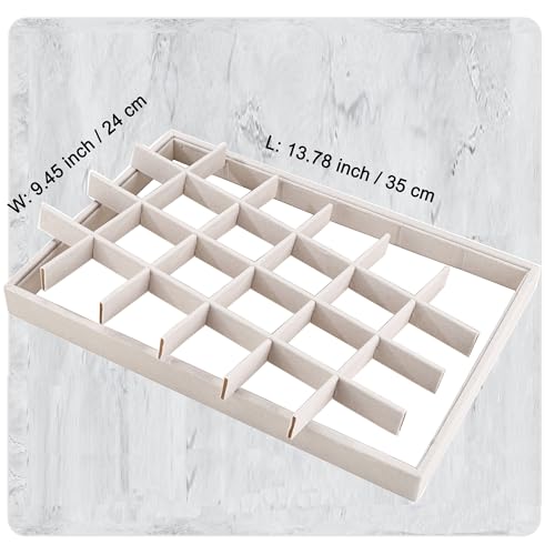 24 Grids Stackable Jewelry Tray Organizer with Removable Dividers, Velvet Jewelry Display Tray for Earrings Necklaces Bracelet Rings Display Showcase - Beige - color: Beige