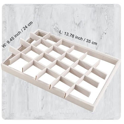 24 Grids Stackable Jewelry Tray Organizer with Removable Dividers, Velvet Jewelry Display Tray for Earrings Necklaces Bracelet Rings Display Showcase - Beige - color: Beige