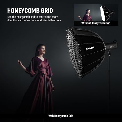 NEEWER BASICS Parabolic Softbox Bowens Mount, 35.4" Quick Release Soft Box Light Diffuser/Grid/Bag Compatible with Godox Compatible with Aputure 600d Studio Photography Video Recording Lighting, NS38P - style: 35.4"/ 90cm Parabolic