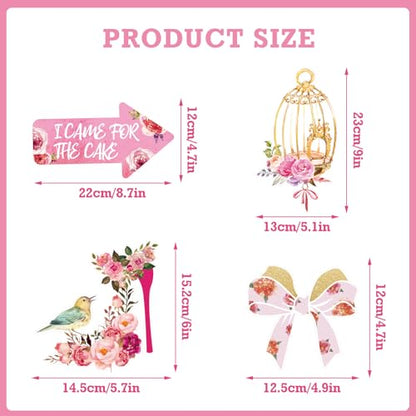 SUNBEAUTY 36 Pcs Tea Party Photo Booth Props - Pink, White, Green - Floral Pattern - Paper Material - Perfect for Parties - color: Tea Party