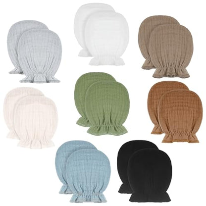 Newborn Baby Muslin Mittens 0-6 Months No Scratch Elastic Wrist Soft Breathable Gloves Bulk Cotton for Infant - color: Multicolor