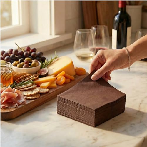 AH AMERICAN HOMESTEAD Paper Cocktail Napkins - Linen-Like Disposable Beverage Bar Napkins 4.75" x 4.75" - Bulk Square Napkins - Ideal for Party or Wedding (Dark Brown -100 Count) - color: Dark Brown, size: 4.75 x 4.75