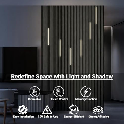 HAMRVL LED Recessed Lighting Wall Panel Lights - 6pcs 16-Inch 4000K Natural White Slat Wall Lights with Touch Switch, Self-Adhesive Dimmable LED Panel Light Strips for Acoustic Panels, Living Rooms - color: Silver - Natural White 4000k, size: 16inch - 6Pa