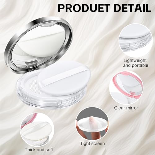 Tokusatsu 2-Pack Refillable Loose Powder Container with Puff & Mirror - 0.17 oz Travel Portable Empty Makeup Compact with Mesh for Women Girls (Pink, Silver) - color: Pink, Silver