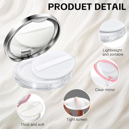 Tokusatsu 2-Pack Refillable Loose Powder Container with Puff & Mirror - 0.17 oz Travel Portable Empty Makeup Compact with Mesh for Women Girls (Pink, Silver) - color: Pink, Silver