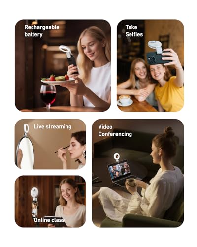 TELESIN Clip-on Selfie Ring Light, Rechargeable Portable 360° LED Selfie Fill Light with Mirror for Phone/iPhone Photography, Computer Laptop Video Conference, TikTok, Zoom Calls, Girl Makeup