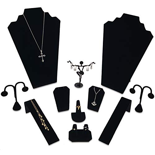 MOOCA 11 Pcs Black Velvet Jewelry Displays Set, Earring Holder, Necklace Display, Bracelet Set - color: Style 1, Black Velvet, 11 Piece