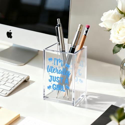 I'm Literally Just A Girl Cosmetic Organizer Pen Holder, Funny Bow Vanity Accessories for Girls Daughter, Desk Accessories Makeup Brushes Holder for Friend Sister, Back To School Gifts Organizer