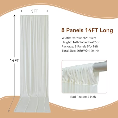 40×14ft Wrinkle Free Ivory Backdrop Curtain, Soft Silky Easy to Drape Cream Wedding Drapes for Backdrop, 8 Panels 5×14ft Photo Backdrop Curtains for Parties Birthday Photography Background Cloth - color: Ivory, size: 14ft Long_8 Panels