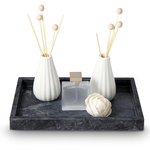 Natural Marble Tray for Bathroom - 12"x 8" x 1.2" Natural Marble Serving Tray, Elegant Marble Vanity Organizer for Bathroom, Kitchen, and Home Décor - color: Black, size: 11.8" x 7.9" x 1.2"
