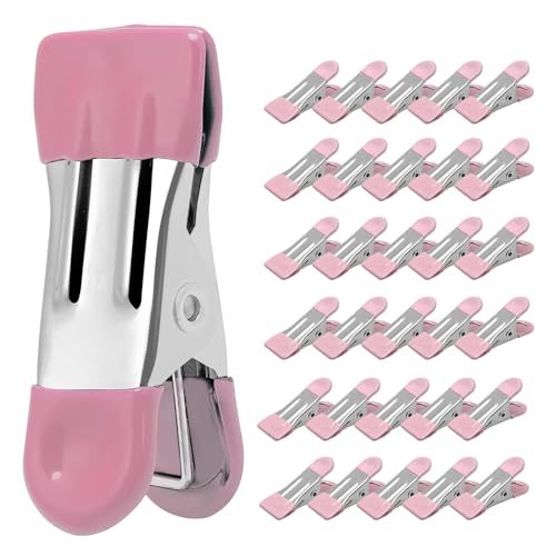 Clothes Pins Heavy Duty 30 Pack - 2.17 Inch Metal Chip Clips, Clothespins for Photo Drying Clothesline Laundry Sock, Bag Clips for Food Kitchen Stainless Steel with Rubber, Pink - color: Pink